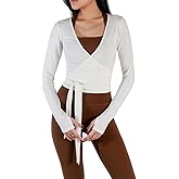 Usweetie Women's Ballet Wrap Top Long Sleeve Tie Workout Pilates Yoga Wrap Top