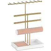 JAZUIHA Jewelry Holder Organizer 4-Tier Gold Jewelry Stand with Necklace Organizer Earring Bracelet Holder Ring Box,Hanger for Display and Storage, Room Decor,Gift for Women