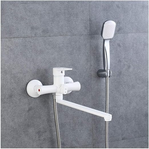Grifo moderno para bañera con tubo de salida giratorio largo montado en