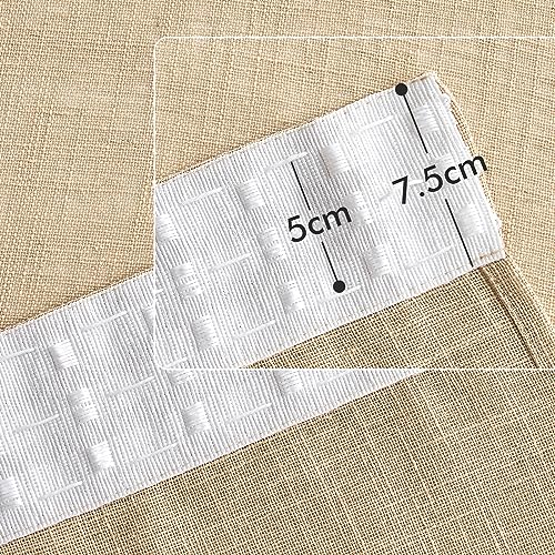 Woaboy Linen Curtains with Frunction Tape Curtains Bedroom Window Translucent Modern Curtains for Living Room Bedroom 2 Pieces 140 x 245 cm Beige