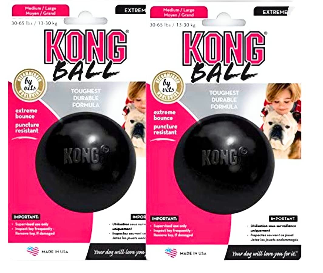 KONG Extreme Ball Dog Toy - Medium/Large, Black x 2