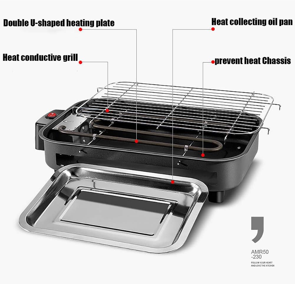 review LIN Desktop BBQ, Portable Electric Smokeless BBQ, Easy to Clean Non-Stick Chassis Suitable for 3-4 People, Used in Family Outdoor Garden