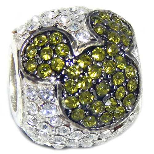 Solid 925 Sterling Silver "Barrel with Crystal Mouse Ears" Charm Bead (Lime Green)
