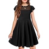 Yoklass Girls Dress Casual Round Neck A Line Ruffle Sleeve Knee Length Dresses 4-13 Years