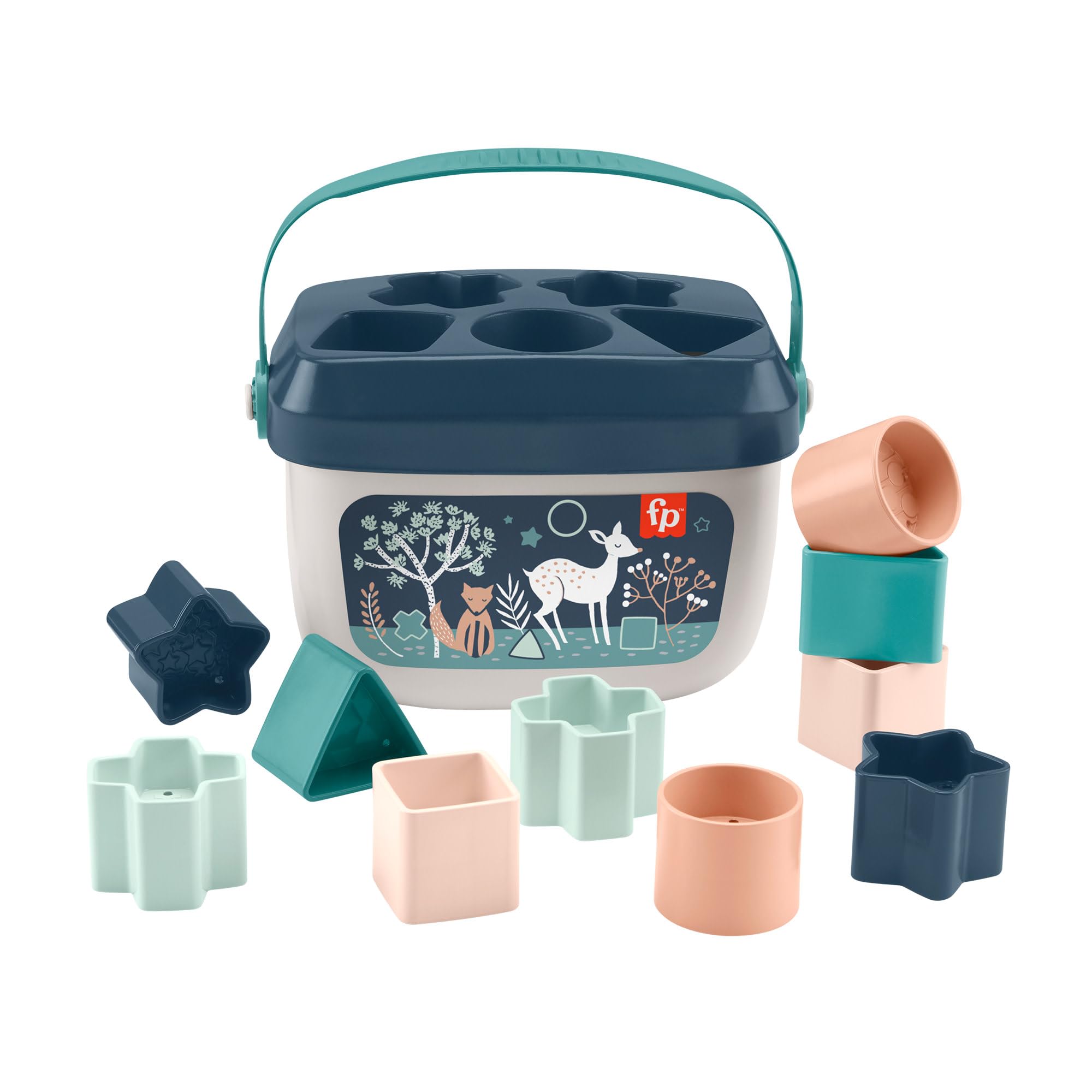 Fisher-Price Stacking Toy Baby’s First Blocks Set of 10 Shapes for Sorting Play for Infants Ages 6+ Months, Navy Fawn, HJP20 — image 1