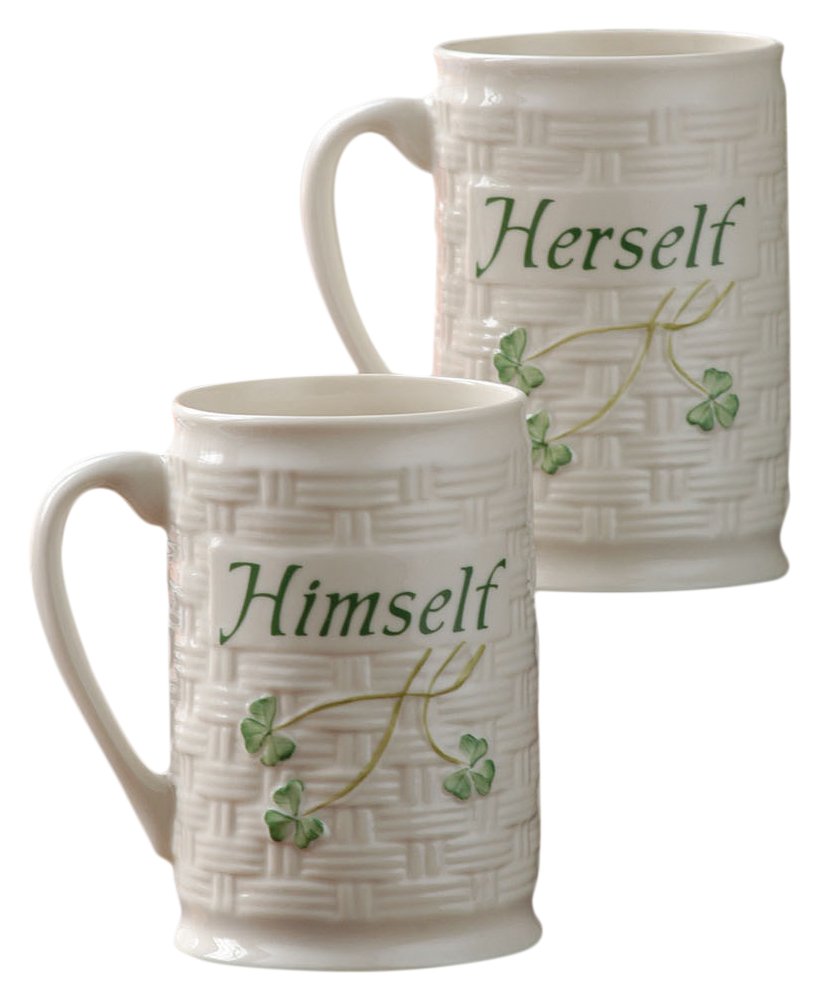 Belleek Himself and Herself Mug Set, Medium, White