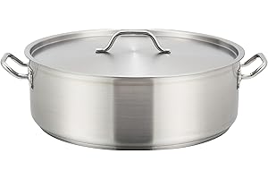 Winco Commercial-Grade Stainless Steel Brazier with Lid, 15 Quart