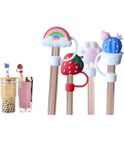 3PCS Silicone Straw Toppers For Stanley Cups - 10mm Orange, Grapes & Bear Designs