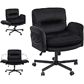 Bestier Criss Cross Chair with Flip-Up Armrests, Swivel Makeup Vanity Chair with Wheels & Side Pockets, Cross Legged Office Chair for Home Office, Bedroom, Black Velvet