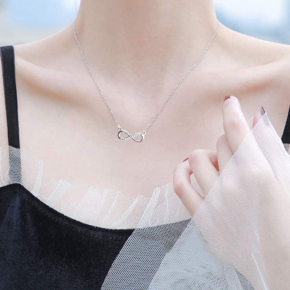 Ceqiny 2pcs Infinity Necklace Clavicle Chain Necklace Luck 8 Chain Necklace Vintage Choker Crystal Cubic Zircon Necklace Rhinestones Sister Partner Birthday Gifts for Women Girls, Gold Silver: Clothing