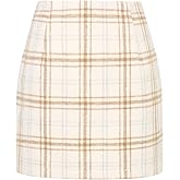 Kinghua Womens Wool Plaid Mini Skirt Fall Winter High Waisted Bodycon Pencil Skirt