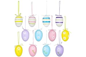 SBOQIXFM 12Pcs Easter Decorations Eggs Hanging Ornaments Colorful for Easter Tree Basket Decor Party Favors Supplies Home