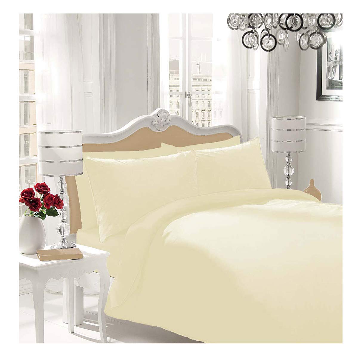 Gaveno Cavailia Luxury Brushed 100% Cotton Plain Dyed Flannel Duvet Set, [ Double - Cream ]