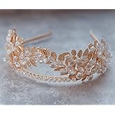 Aimimier Bridal Crystal Leaf Vine Tiara Crown Gold Leaf Headband Wedding Headpiece Bridesmaid Prom Festival Hair Accessories for Women and Girls (Gold)
