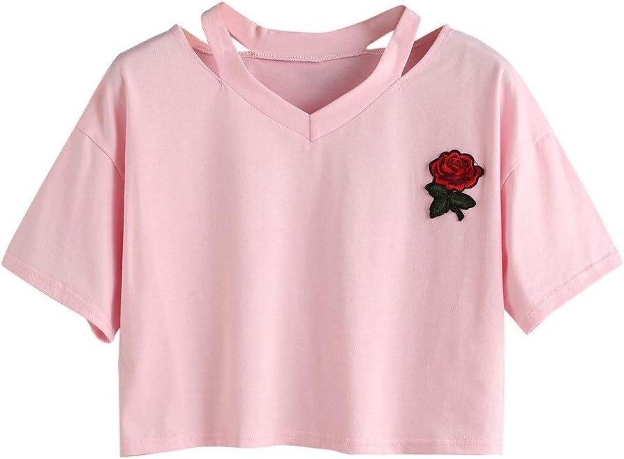 Hotkey Women Teen Girls Cute Planet Print Summer Cut Out Shoulder Short Sleeve Crop Tops Tee Shirts Short Tank Tops