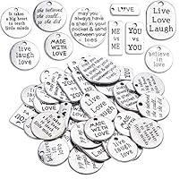 BronaGrand 40pcs Mixed Inspiration Words Charms Beads Charm Message Pendants for DIY Jewelry Making Choker Necklace Bracelet(Antique Silver)