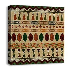 Canvas Wall Art African Culture Pattern Painting Artwork for Home Prints Framed - 12x12 inches
