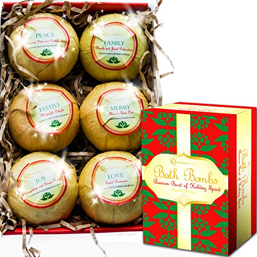 Bath Bombs Lush Holiday Gift Set of 6, Christmas Fizzies for Her & Him, Relieves Pain & Moisturizes Dry Skin, By Premium Nature