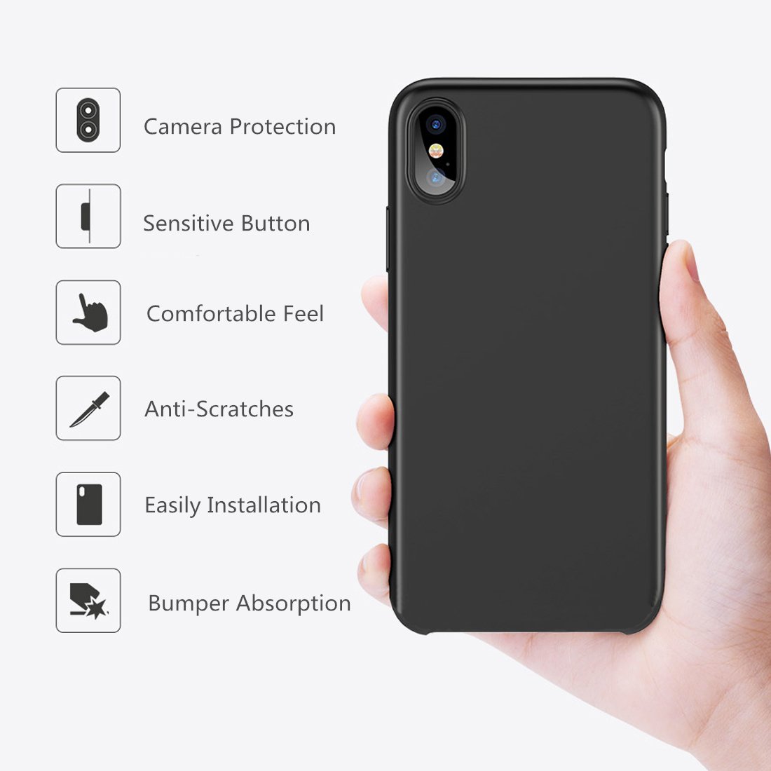 iPhone X Case, Scratch Resistant and Shock Absorption Protective iPhone Case, Slim Cell Phone Cover for iPhone X (Black)