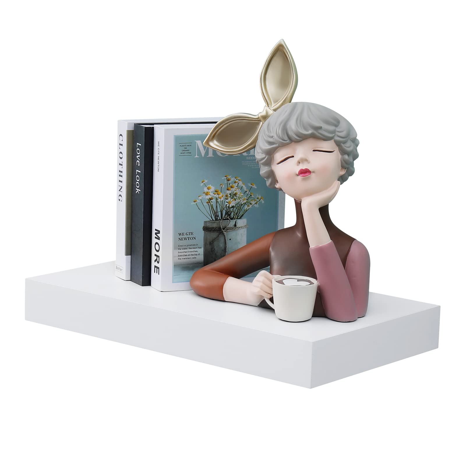 Photo 1 of WELLAND 16 inch White Mission Floating Shelves for Wall, Bathroom Wall Mount Shelves, Wood Modern Display Shelves, Book Shelves,for Bedroom,Living Room and Kitchen