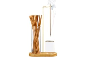 OEAYA 2 in 1 Incense Holder for Sticks, Anti-Ash Flying Incense Burne with Glass Ash Catcher and Incense Sticks Organizer for Meditation Yoga Spa Home Decor (Light Base)