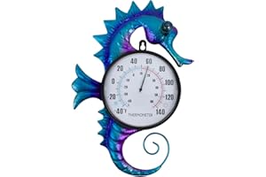 Vewogift 14" Seahorse Shape Outdoor Thermometer, Indoor Wall-Mounted Thermometer No Need Battery, Easy to Read for Patio Garden Living Room Decor