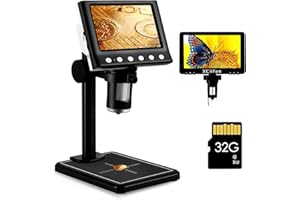 XClifes 4.3'' Digital USB Microscope, 1080p HD Microscope, 1000X Camera Sensor, Wired Remote Control, 8 LED Light, Adult Electronic Microscope, Compatible with Windows/Mac OS