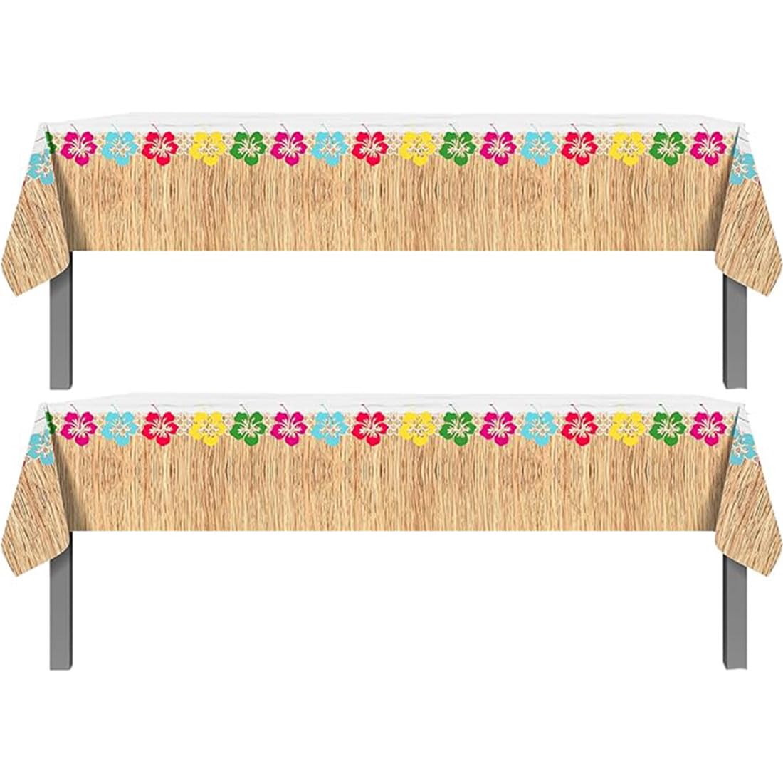 TOKYMOON 2 Pack of Disposable Hawaiian Hibiscus Party Decorations 54x87In Tablecloths Wedding Picnic Banquet Table Cover for Hibiscus Baby Shower Party Supplies