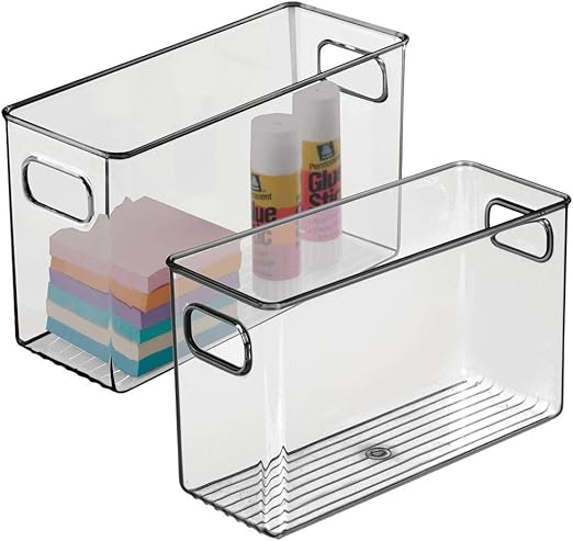 Set di 2 piccole scatole portaoggetti in plastica multiuso con coperchio, trasparenti e impilabili, per vestiti (26 x 18,5 x 5 cm) | Leroy Merlin