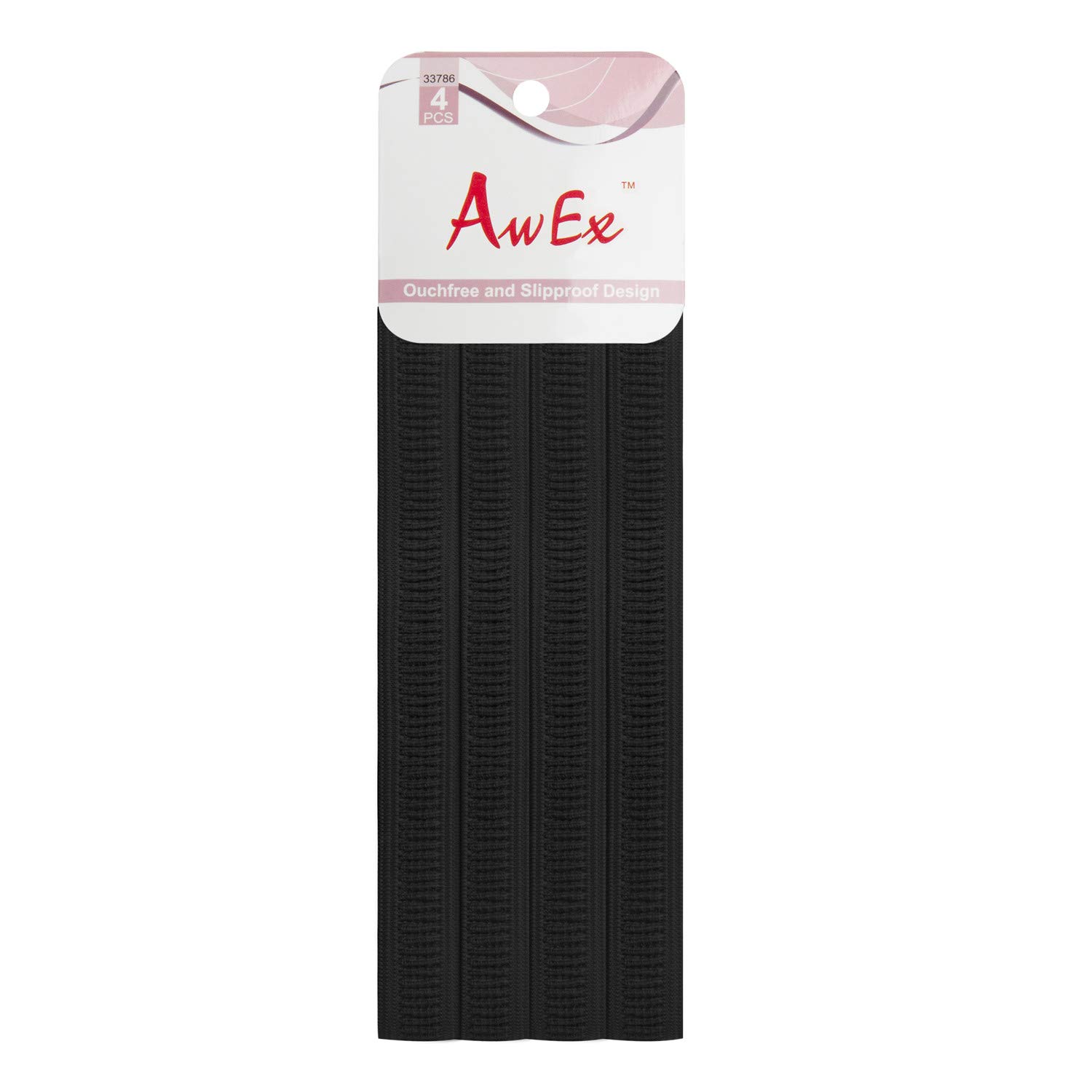 AwEx Hair Accessory Kit, Black, Pack of 4 PCS Headbands Coated Silicone Grips, 4 mm Medium Hair Ties 30 PCS, 2 inches Pretty Bobby Pins 60 PCS