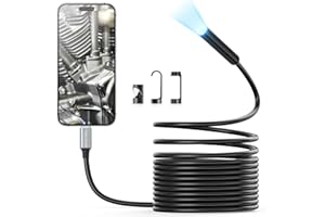 Borescope Camera with Light, Teslong USB C Snake Endoscope Inspection Camera with 8 LEDs, Flexible Waterproof Drain Camera Fiber Optic Scope Cam Compatible with iPhone 15, Android Phone (10FT)