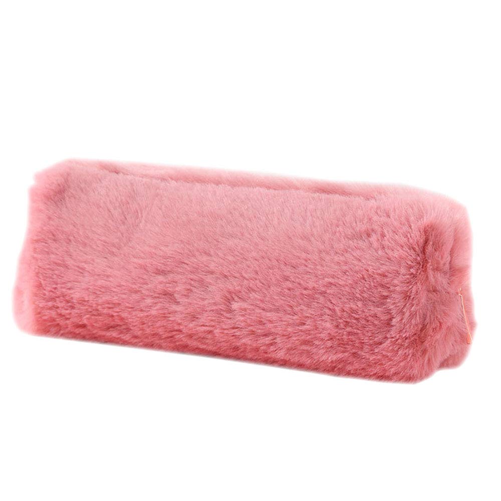 Pencil Case, 5 Colors Pen Pouch Bag Girl Cute Plush Soft Fluffy Pencil Pen Case Cosmetic Bag Pencil Holder Holder Makeup Pouch with Zipper Khaki/Gray/Dark Pink/Light Pink/Black