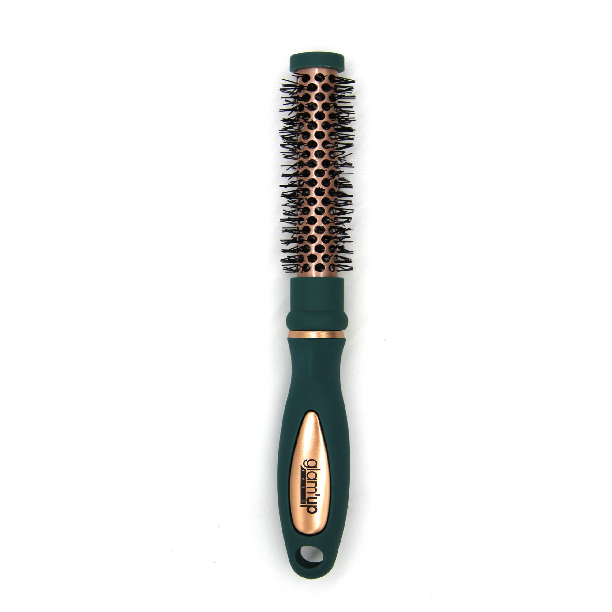 Glam'Up Paris - Round Brushing Brush - Mini Brush with Thermal Ceramic - Long Lasting - Ideal for Short and Medium Long Hair - Green Rose Gold