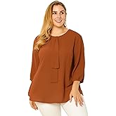 Agnes Orinda Women's Plus Size Tops Work Round Neck Ruffle Chiffon Blouse Office Top