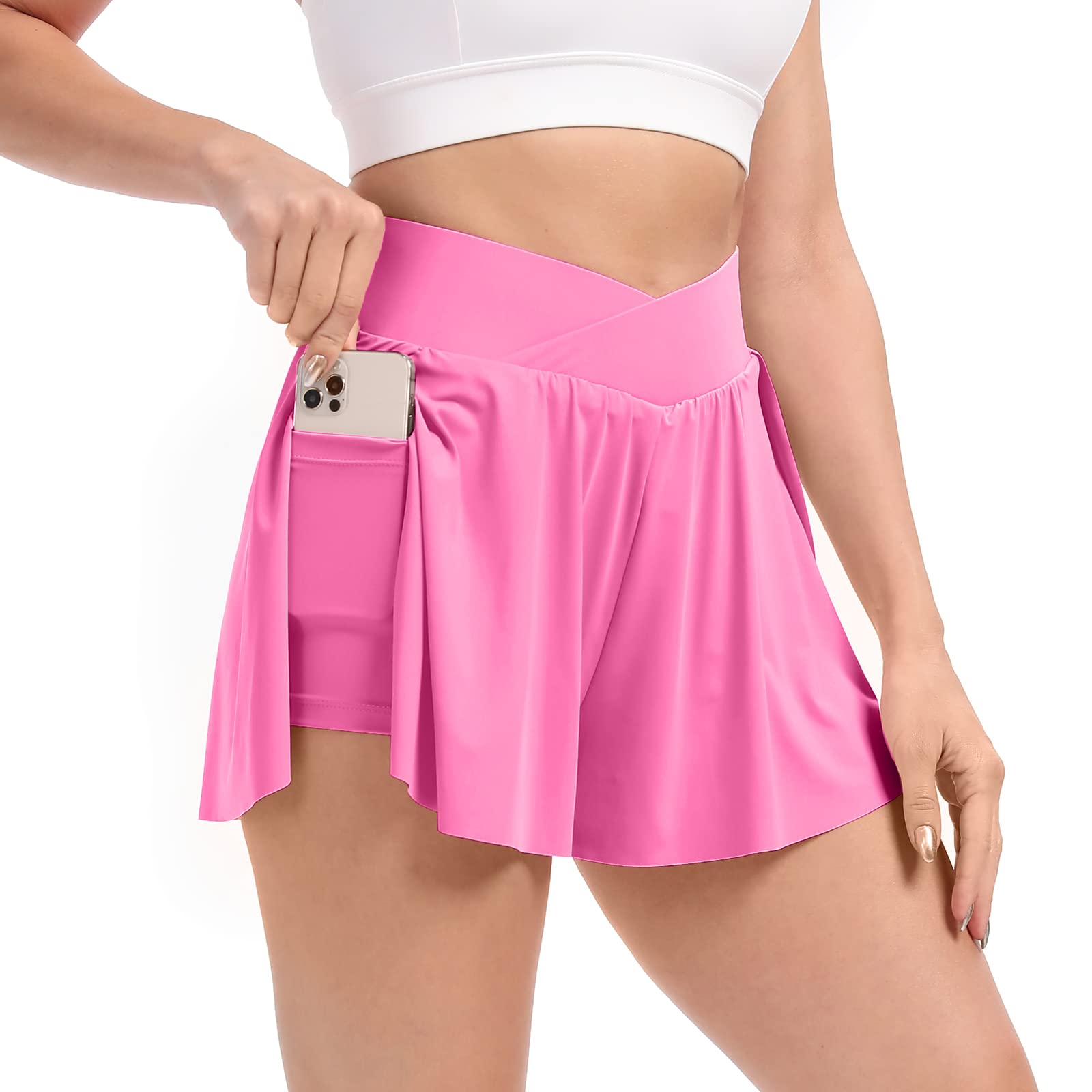 Asklazy 2 In 1 Flowy Shorts For Women Gym Yoga Athletic Workout Running Trendy Shorts Comfy Lounge Skirt Summer Beach Us Size Black M