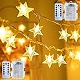 Brightown Star String Lights - 2 Pack Total 33ft 100 LED Star Fairy Lights Battery Operated with Remote for Indoor Outdoor, Twinkle Fairy Christmas Light for Bedroom Wedding Party Decor, Warm White