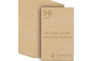3 mm Baltic Birch Plywood 1/8 x 12 x 20 Inch, Box of 50 B/BB Grade Craft Wood, Stronger Than Basswood Sheets, for Laser, CNC Cutting and Wood Burning, by Woodpeckers