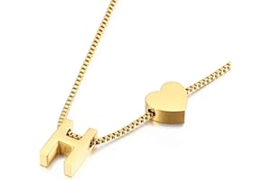 Qings Gold Plated Letter Heart Pendant Necklace Fashion Love Personality Alphabet A-Z Combination as Birthday Gift for Women 