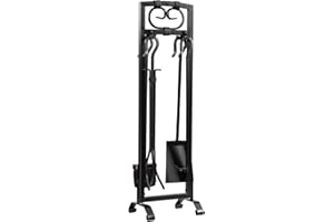 DOEWORKS 5 Pieces Fireplace Tools Sets Wrought Iron Tool Set Include Antique Stand, Brush, Shovel, Tong, Poker