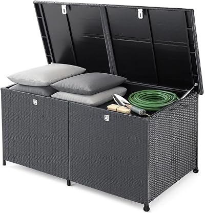 CASARIA XXL 625L PolyRattan Garden Storage Box with Wheels Lockable Automatic