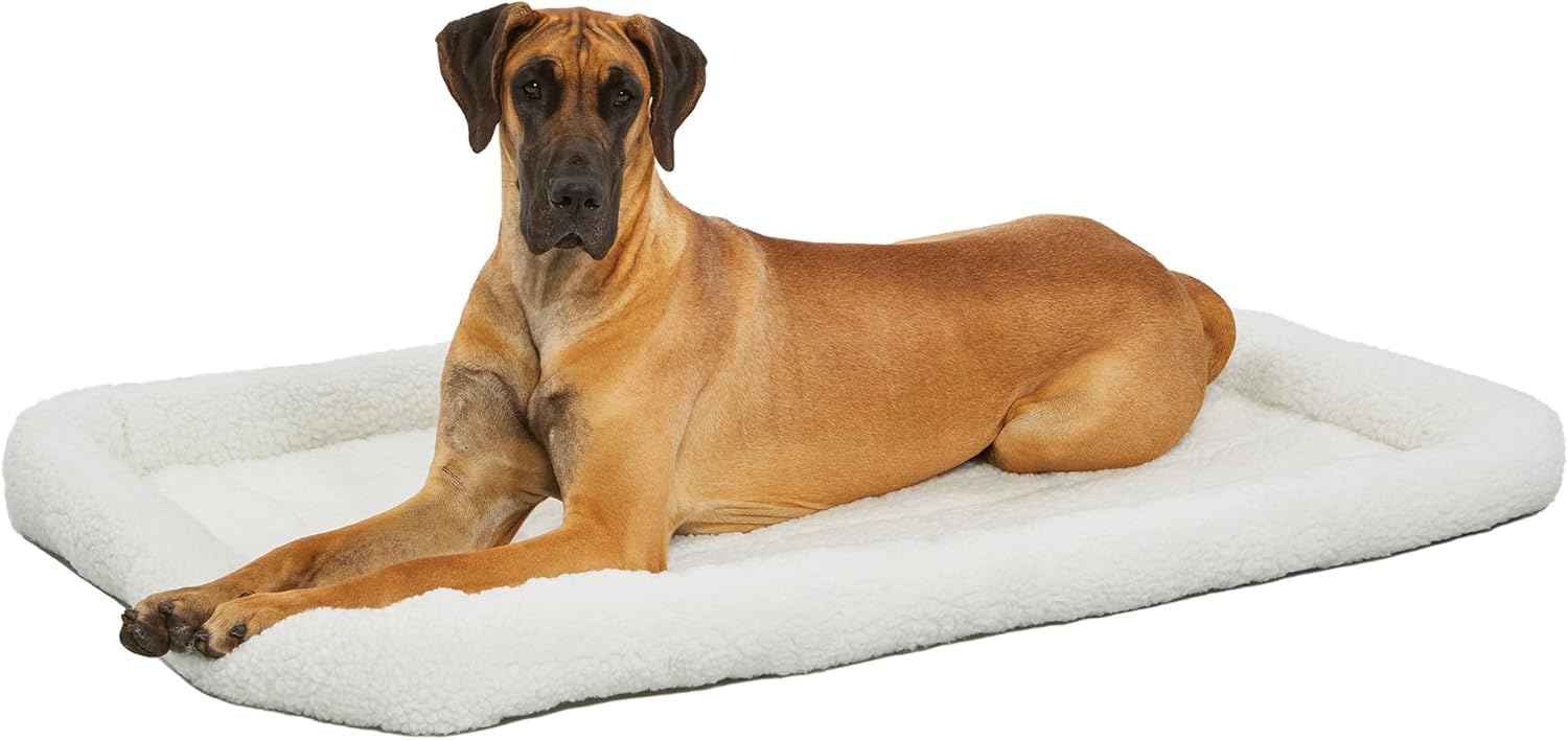 MidWest Homes for Pets QuietTime Giant Dog Bed - White Fleece Bolster, Ultra-Soft and Machine Washable, Fits 54-Inch Crates and Carriers, for XXL Breed Dogs