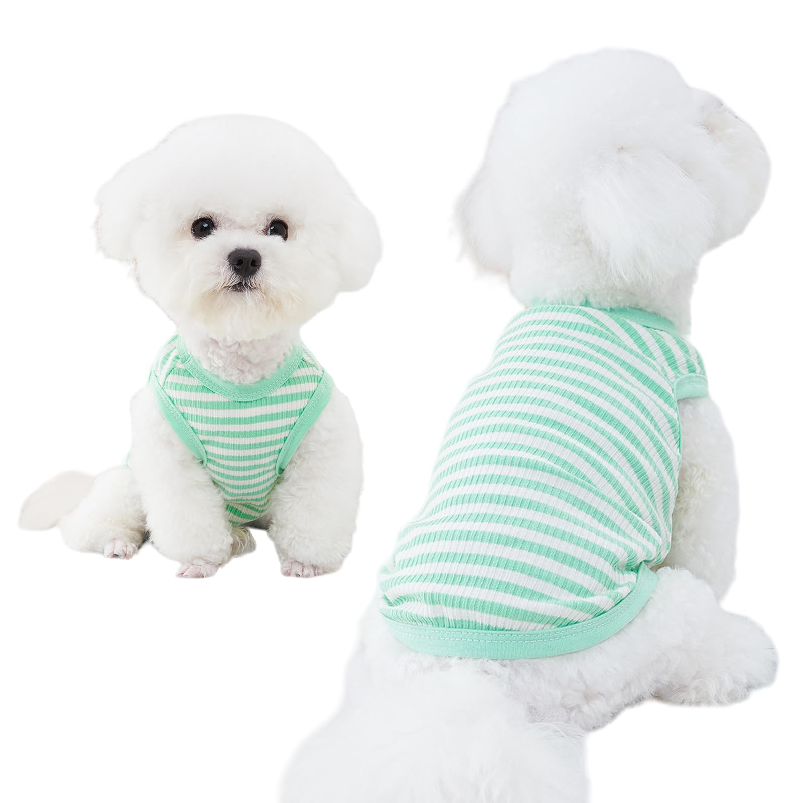 Winmany Dog Striped T-Shirt Pet Cat Summer Sleeveless Basic Vest Tank Top Puppy Soft Spring Fall Apparel Clothes for Small Medium Dogs Cats (1, Green, XL)