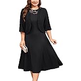 ZOMVA Plus Size Mother of The Bride Groom Dresses for Curvy Women 2 Piece Wedding Guest Dress with Jacket Tea Length