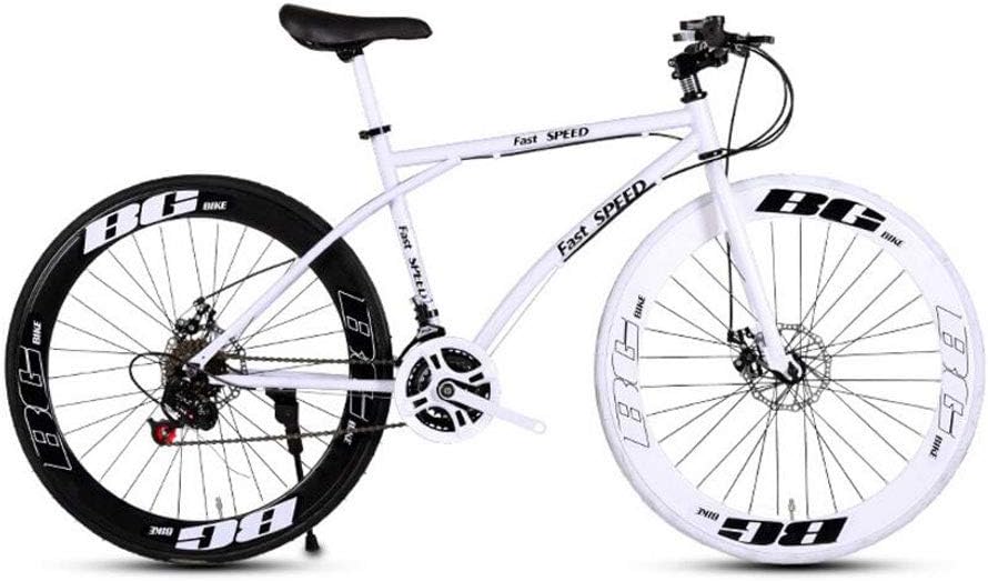 LRHD Men's And Women's Road Bicycles, 24-speed 26-inch Bicycles, Adult-only, High Carbon Steel Frame, Road Bicycle Racing, Wheeled Road Bicycle Double Disc Brake Bicycles (black And White)