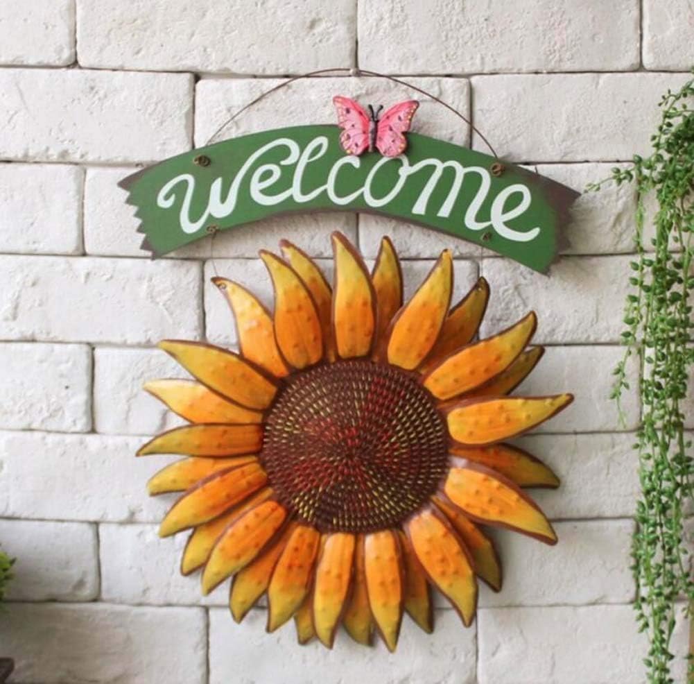 Plaques Wall Art Xhwyd Vintage Sunflower Metal Welcome Sign Wall Hanging Decor Front Door Garden Kitchen Patio Outdoor Home Bathroom Wall Art Yard Entryway Decoration Patio Lawn Garden Fixcar Co Nz