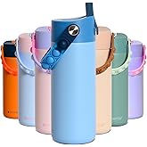 Elemental Insulated Kids Water Bottle, Stainless Steel Water Bottle with Straw Lid & Pop-It Handle, Leak-Proof Water Bottles for School, Boys or Girls, Travelling and Sports, 18oz - Ocean Tie Dye