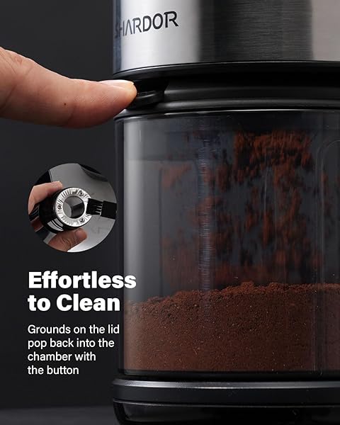 SHARDOR ELECTRIC BURR COFFEE GRINDER FOR HOME USE, COFFEE BEAN GRINDER FOR 32 GRIND SETTINGS, 40-SECOND ADJUSTABLE TIMER, ONE-TOUCH START & CLEANING BUTTON, BLACK