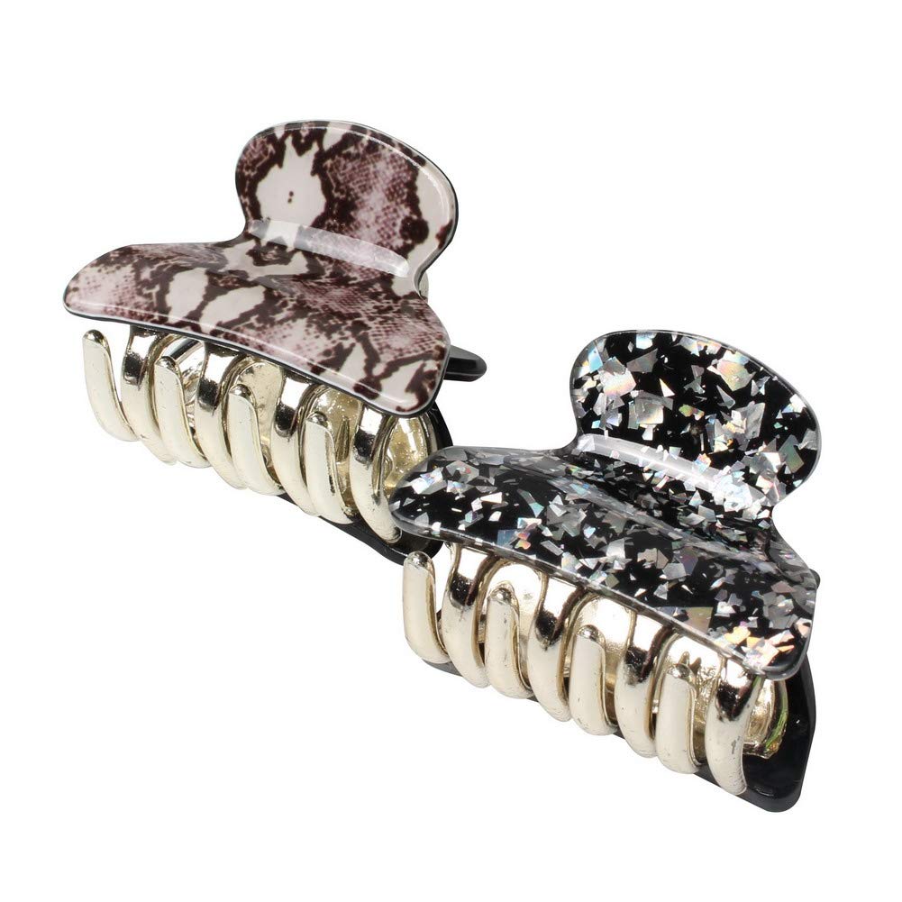 1.57 inch Floral Printed Small Acrylic Hair Claw Clips for Girls and Women, Plastic No-Slip Grip Jaw Hair Clip Hair Jaw Clamp, Pack of 12 (Color E) : Beauty