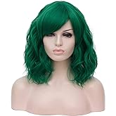 Mildiso Dark Green Wigs for Women Short Curly Wavy Bob Wig with Bangs Cute Synthetic Wig for Daily Party M073