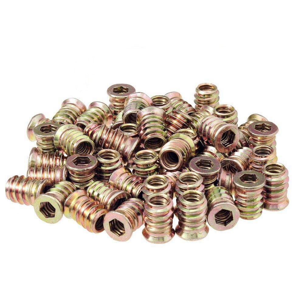 FarDeer M6/M8/M10 Furniture Screw in Nut Threaded Wood Inserts Bolt Fastener,and Wood Hex Drive Threaded Wood Inserts for Wood Furniture Assortment (M8*20mm * 25 Pcs)
